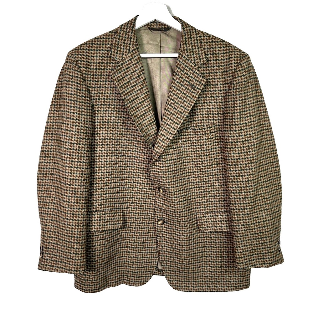 Huntington Sport Coat Blazer Jacket Mens 40 S Brown Beige Houndstooth USA
